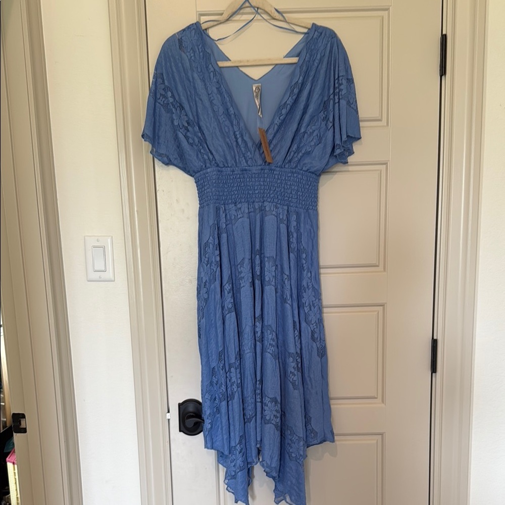 American Rag Blue Asymmetrical Ruched Sundress